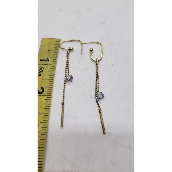 Gold Tone Drop Chain Earrings Crystal Bead Dangle Minimalist Modern Jewelry - Picture 8 of 9